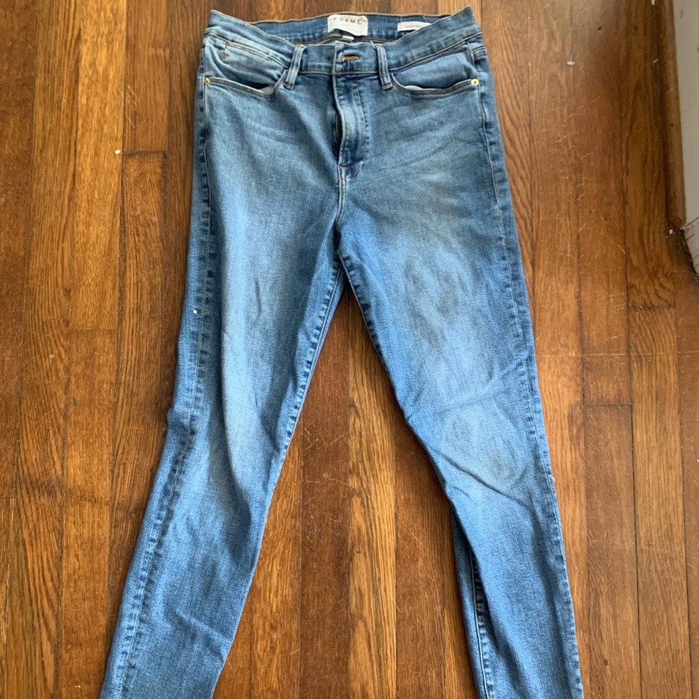 Frame denim medium wash skinny jeans